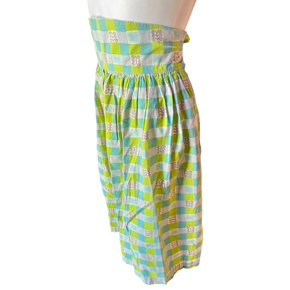 MCM Apron Tie Closure Green Turquoise Checkered high waist w/ pocket 22.25” L - Picture 3 of 7